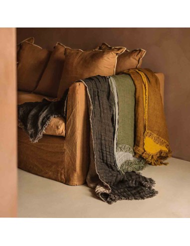 Baya washed linen and cotton blanket 135x200 cm - 5 colors - Haomy de l' environnement